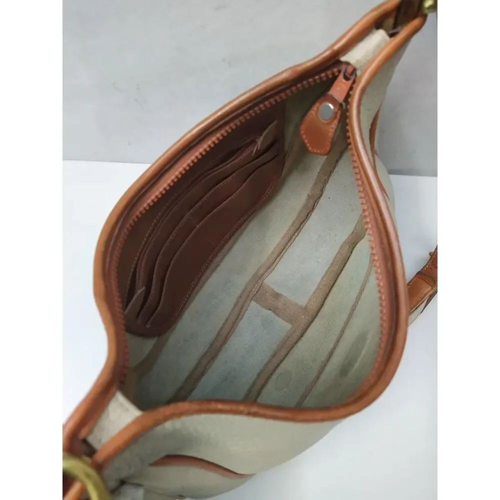 Dooney & Bourke Ivory Pebbled Leather Zipper Hobo Shoulder Bag - Vintage